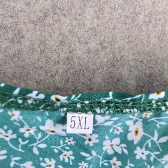 Green Floral V-Neck Maxi Dress Short Sleeves Lightweight Tiered Polyester Design - Picture 3 of 7